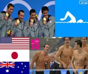 yapboz Erkekler 4 x 100 metre karışık bayrak, Amerika Birleşik Devletleri, Japonya ve Avustralya - Londra 2012 - Yüzme podyum
